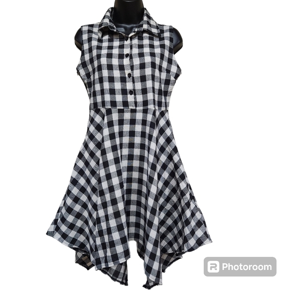 Unbranded Tops - Gingham Fabric Black & White Print Button Up Side Zip Tunic or Mini Dress Size M